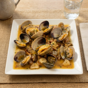 Almejas al ajillo con salsa para mojar pan