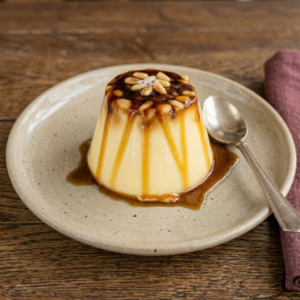 Flan de piñones casero con caramelo