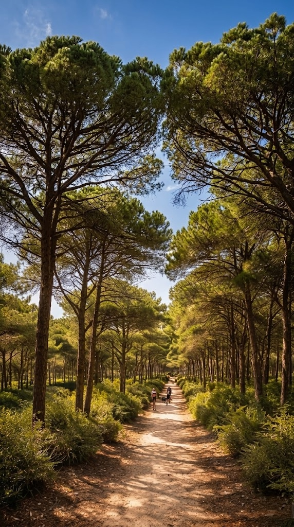 Sendero entre pinares en el Parque Natural de La Breña y Marismas del Barbate